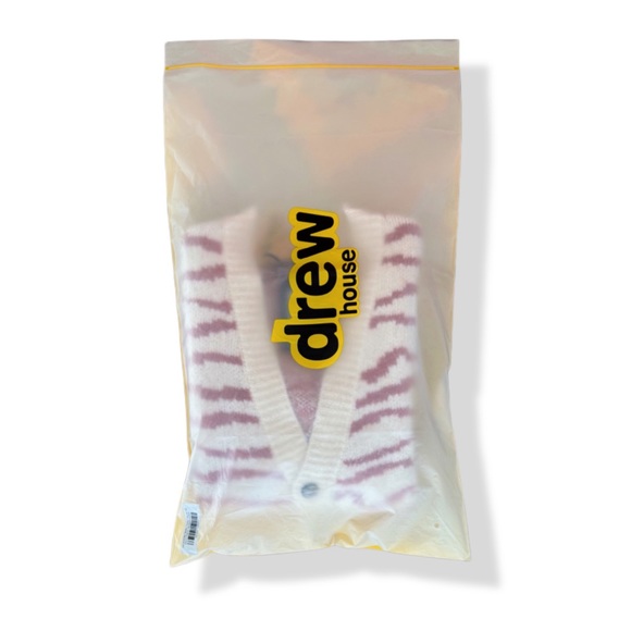 NWT Drew House Sketch Mascot Squiggle Oversized Cardigan in ivory/mauve, Size XS - Picture 13 of 14